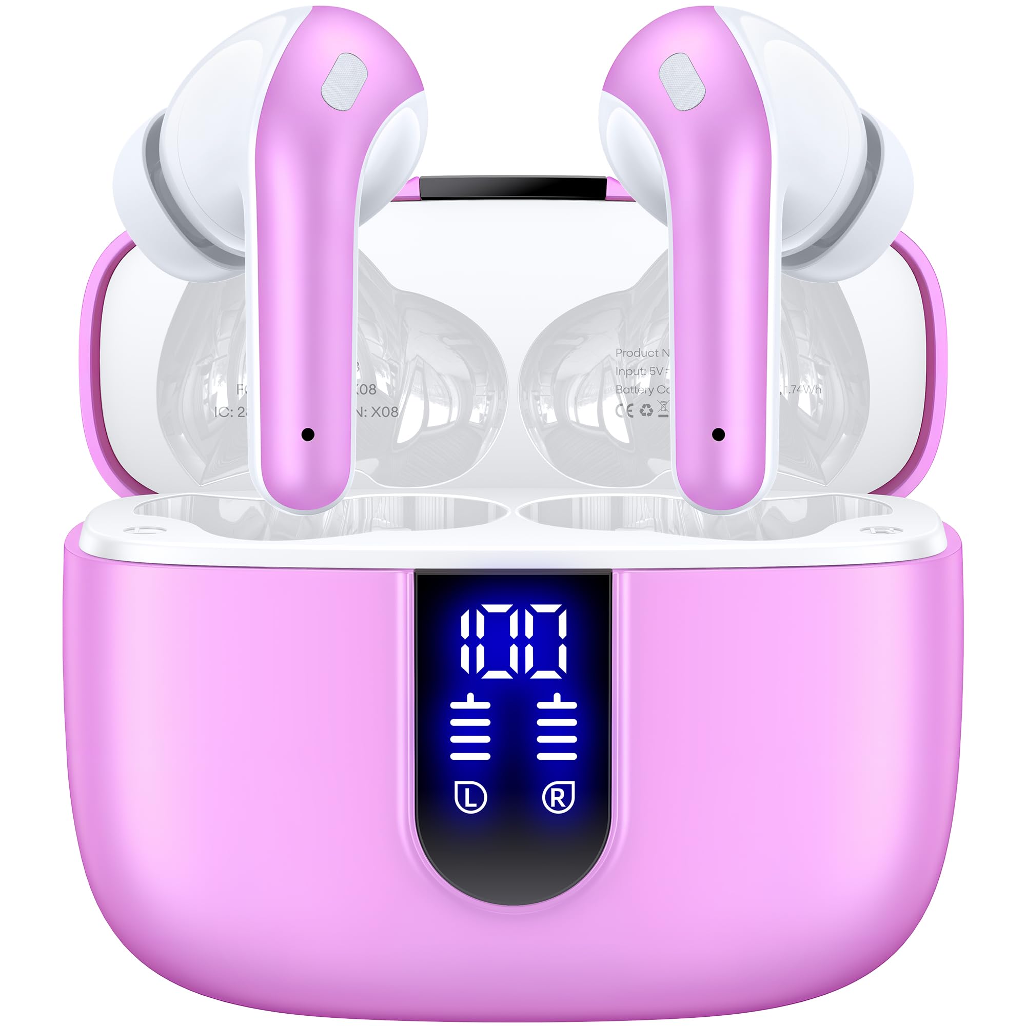 TAGRY Bluetooth Headphones True Wireless Earbuds 60H Playback LED Power Display Earphones with Wireless Charging Case IPX5 Waterproof in-Ear Ear buds with Mic for TV Smart Phone Laptop Computer Sports