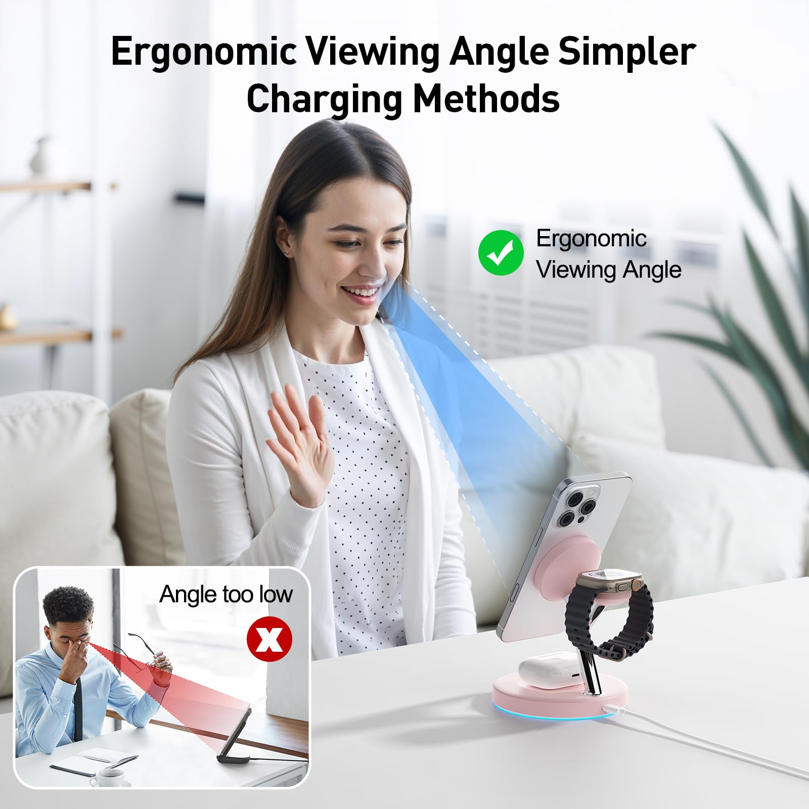 3 in 1 Mag-Safe Wireless Charger Stand for iPhone Apple Watch AirPods