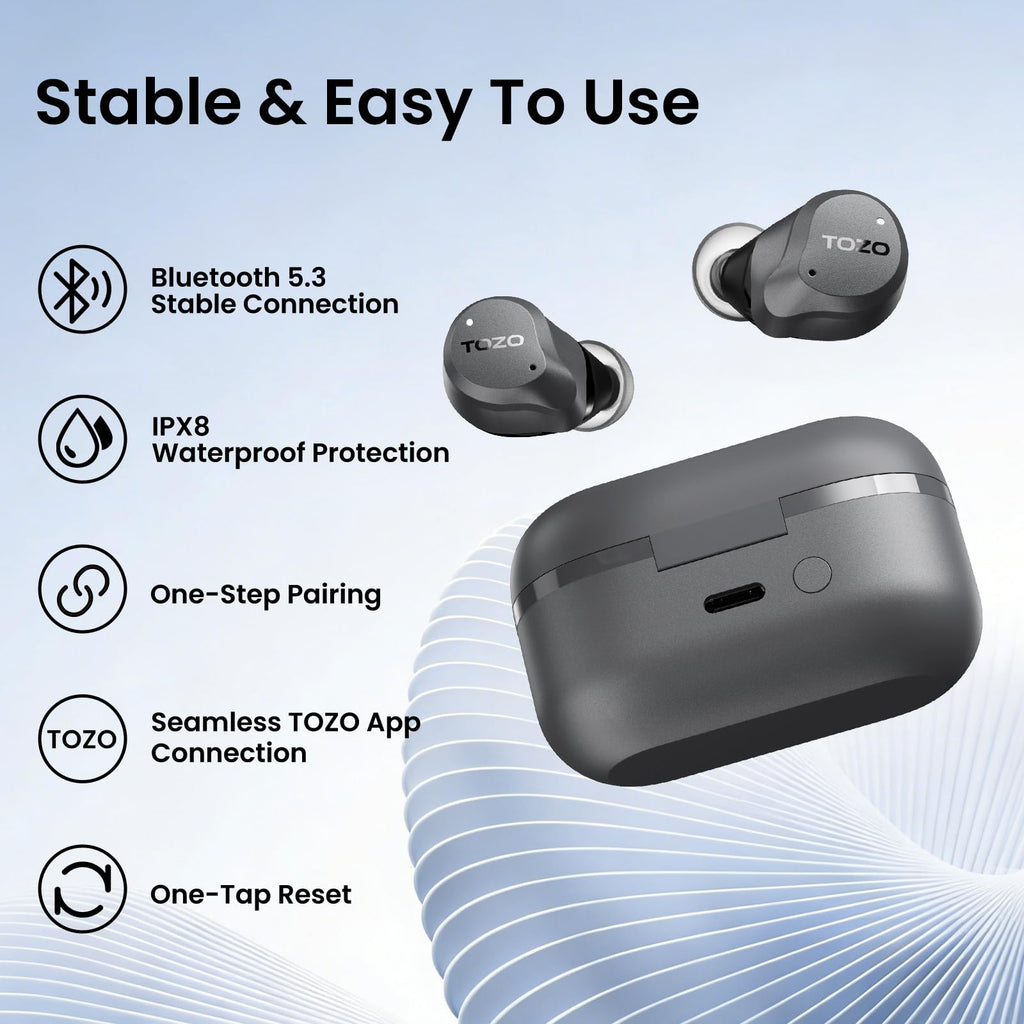 TOZO NC9 Hybrid Active Noise Cancelling Wireless Earbuds, 60H, LED Display