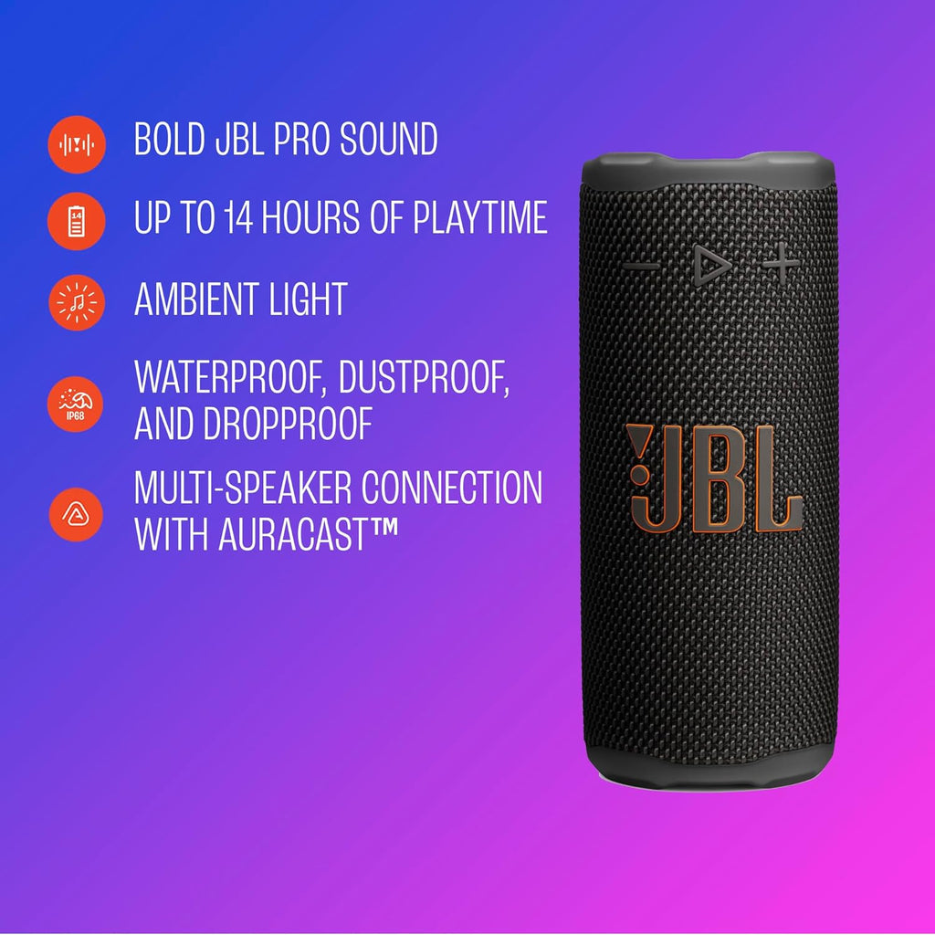 JBL Grip Portable Bluetooth Speaker, Waterproof, Ambient Light - Pink