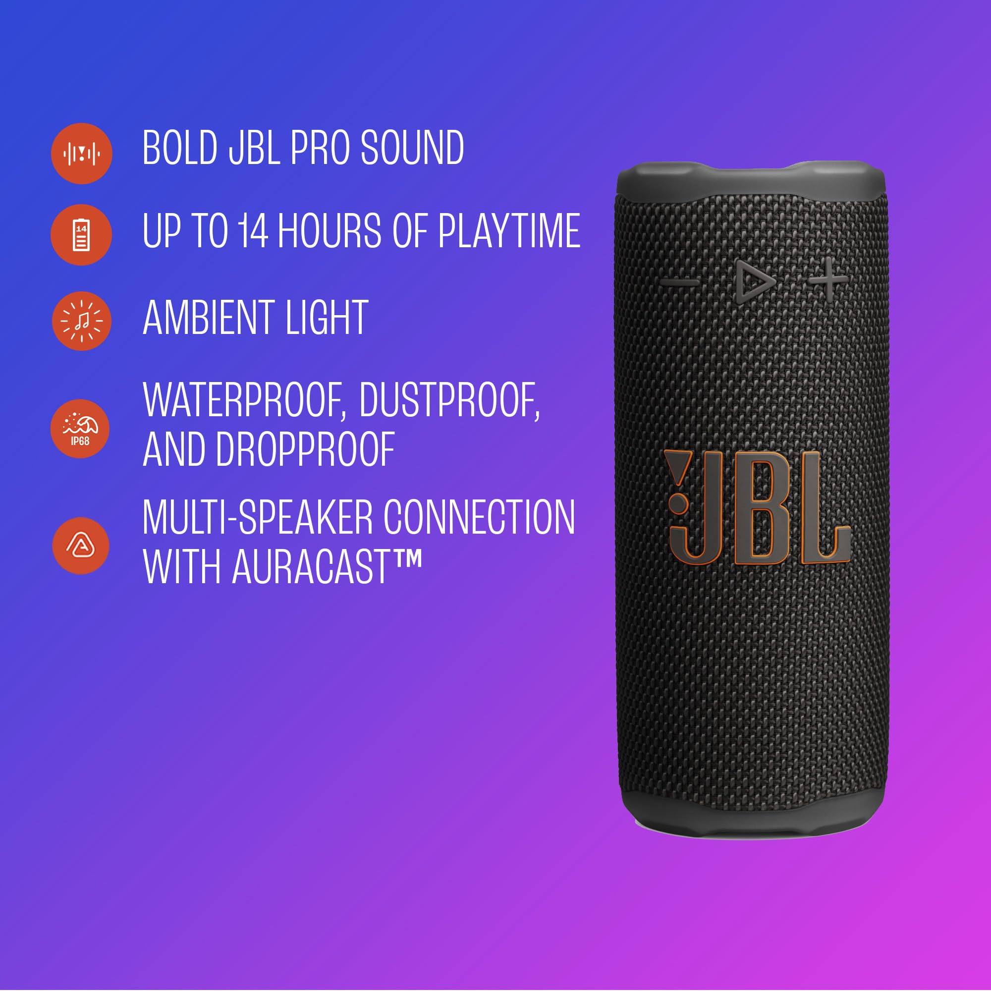 JBL Grip Portable Bluetooth Speaker, Waterproof, Ambient Light - Pink