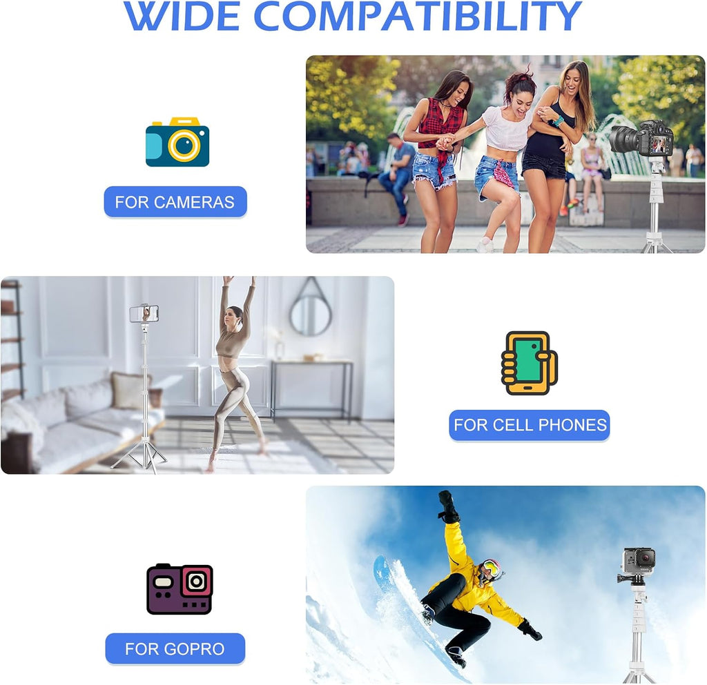 SENSYNE 72" Phone Tripod & Selfie Stick, Extendable Cell Phone Tripod Stand with Wireless Remote and Phone Holder, Compatible with iPhone Android Phone, Camera, Pink