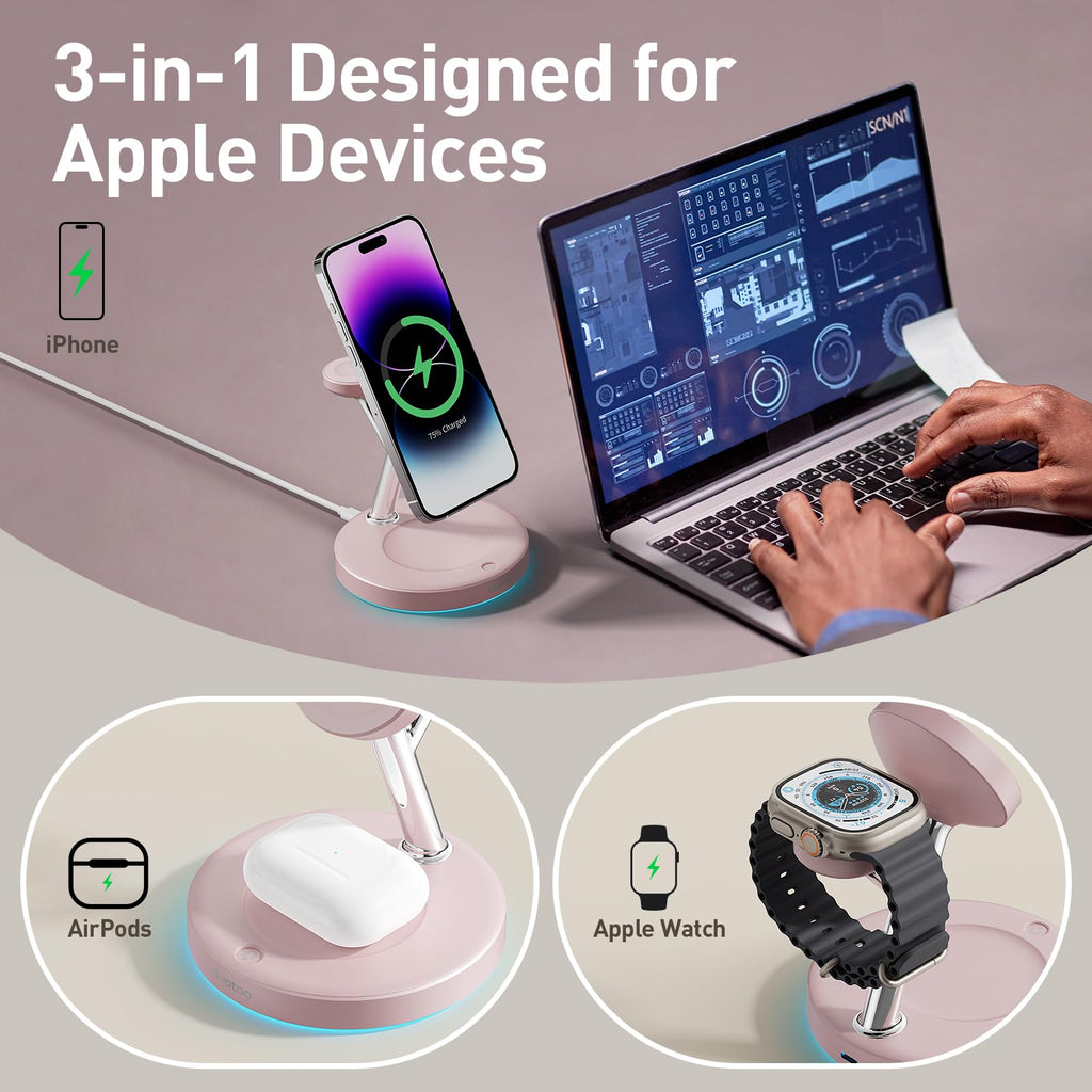 3 in 1 Mag-Safe Wireless Charger Stand for iPhone Apple Watch AirPods