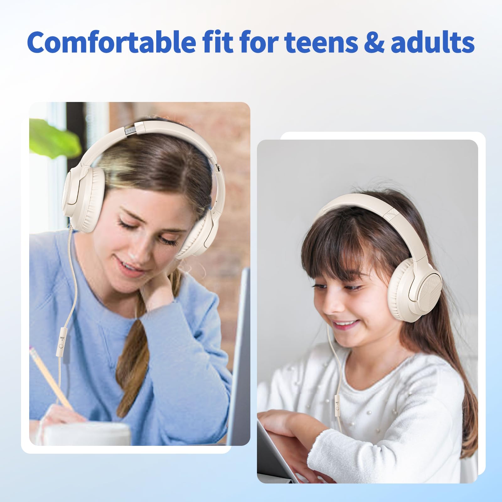 Headphones Wired with Microphone for School, 3.5mm Corded Headphones, Black