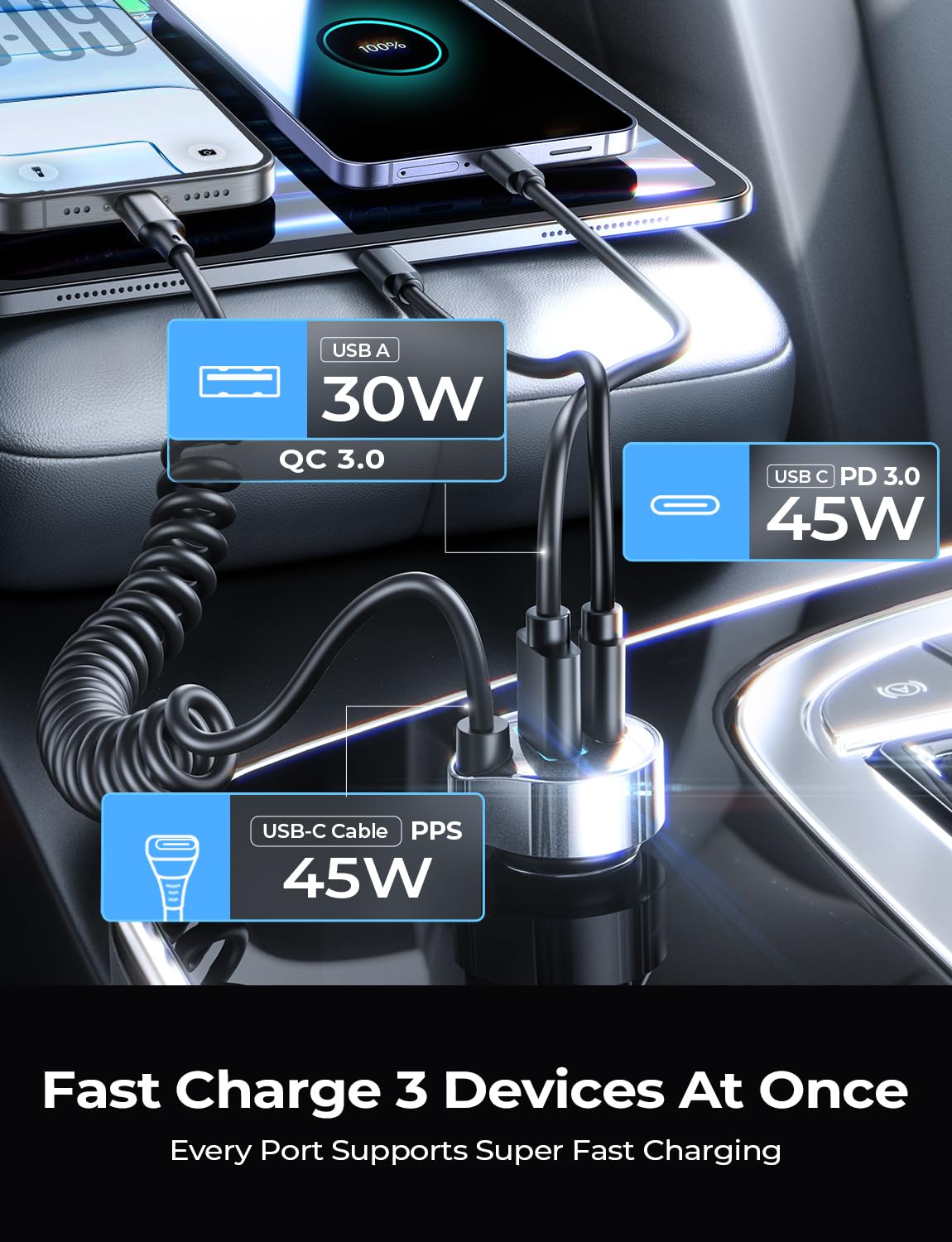 LISEN 90W USB C Car Charger for iPhone 17/16/15 Series