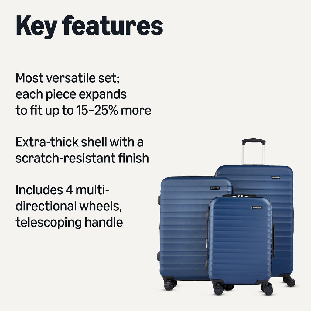 Amazon Basics 30" Hardside Large Checked Luggage, Hardshell Suitcase With Four Multi-directional Wheels, Expandable For Up to 15% More Space, Scratch-Resistant Shell, Black