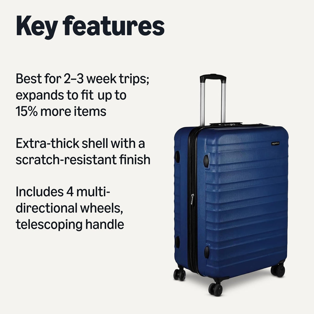 Amazon Basics 30" Hardside Large Checked Luggage, Hardshell Suitcase With Four Multi-directional Wheels, Expandable For Up to 15% More Space, Scratch-Resistant Shell, Black