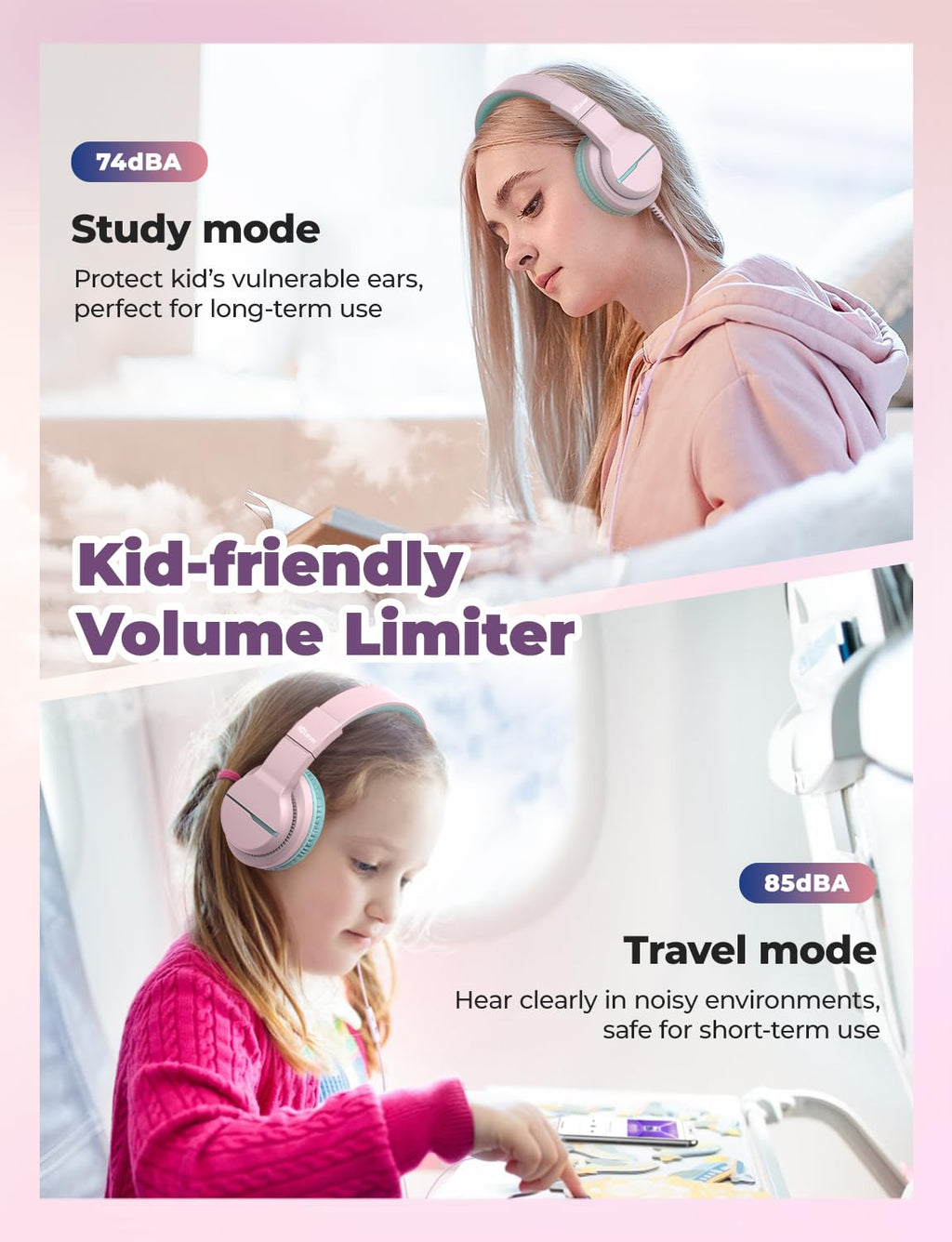iClever HS19 Kids Headphones for School, Over-Ear for Toddler Boys Girls