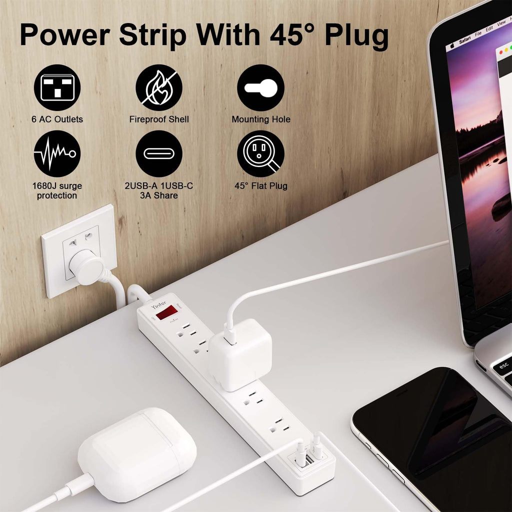 Yintar 6Ft Surge Protector Power Strip with 6 Outlets & 3 USB Ports, Black