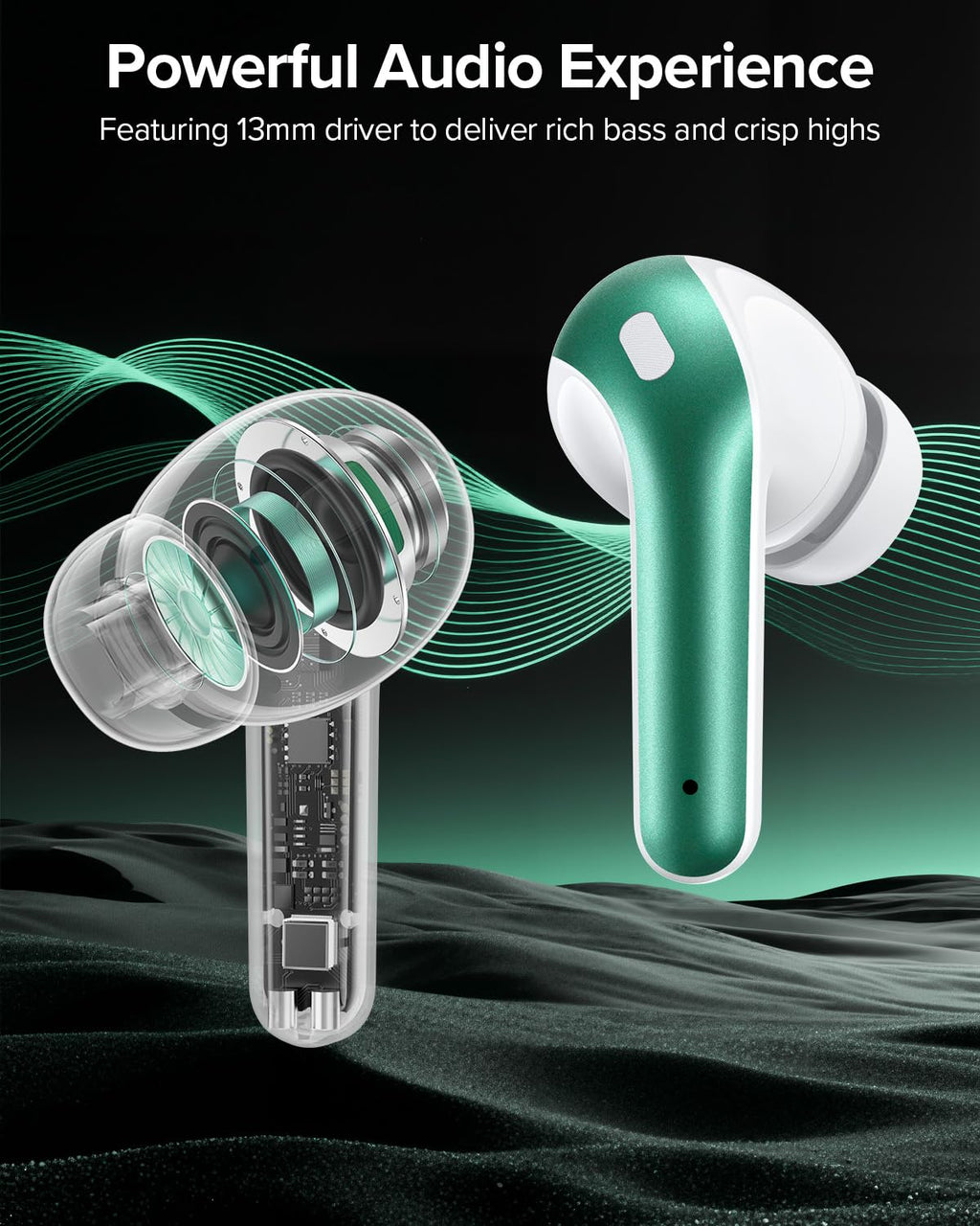 TAGRY Bluetooth Headphones True Wireless Earbuds 60H Playback LED Power Display Earphones with Wireless Charging Case IPX5 Waterproof in-Ear Ear buds with Mic for TV Smart Phone Laptop Computer Sports