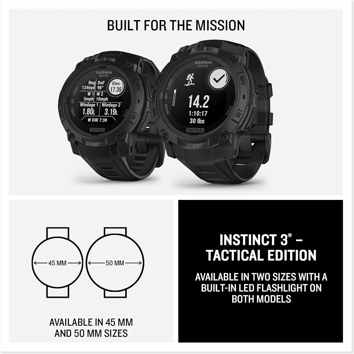 Garmin Instinct® 3 Tactical, Solar, 45mm, Black