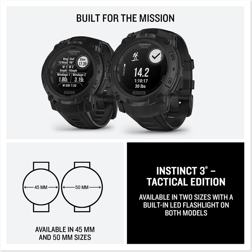 Garmin Instinct® 3 Tactical, Solar, 45mm, Black