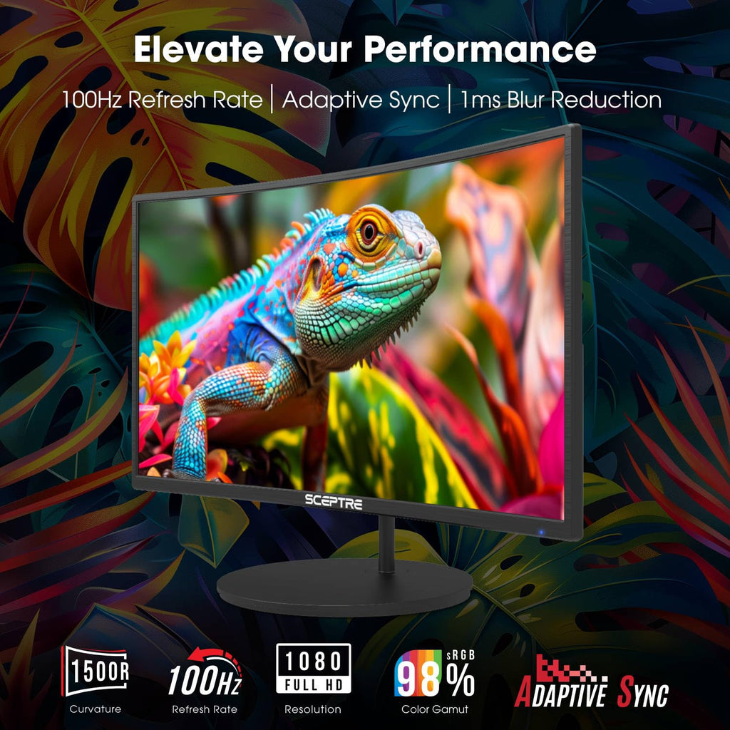 New! Sceptre Curved 24-inch Gaming Monitor 1ms 100Hz 1500R DisplayPort HDMI X2 Eye Care 100% sRGB Build-in Speakers, Machine Black 2026 (C248W-FW100T Series)