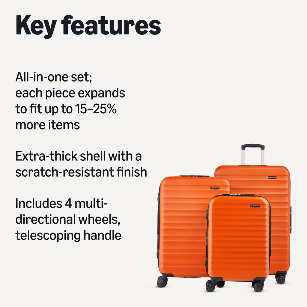 Amazon Basics 30" Hardside Large Checked Luggage, Hardshell Suitcase With Four Multi-directional Wheels, Expandable For Up to 15% More Space, Scratch-Resistant Shell, Black