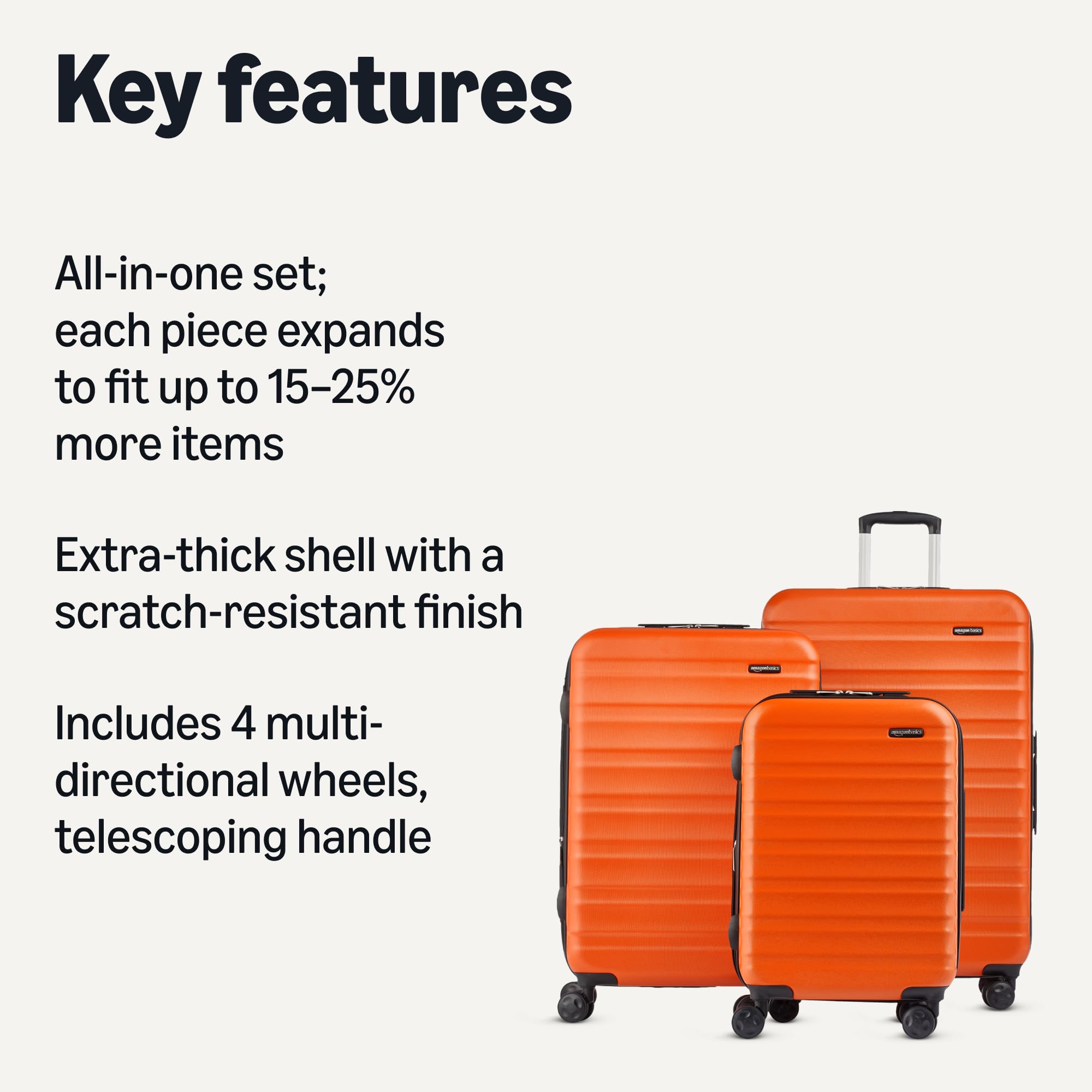 Amazon Basics 30" Hardside Large Checked Luggage, Hardshell Suitcase With Four Multi-directional Wheels, Expandable For Up to 15% More Space, Scratch-Resistant Shell, Black
