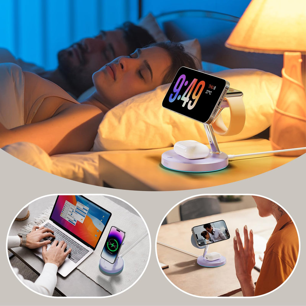 3 in 1 Mag-Safe Wireless Charger Stand for iPhone Apple Watch AirPods