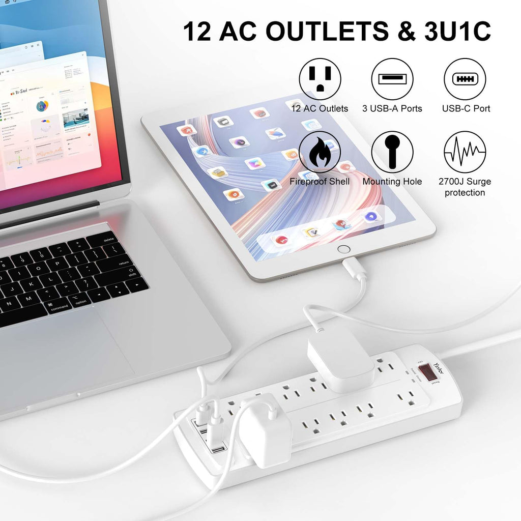 Yintar 6Ft Surge Protector Power Strip with 6 Outlets & 3 USB Ports, Black
