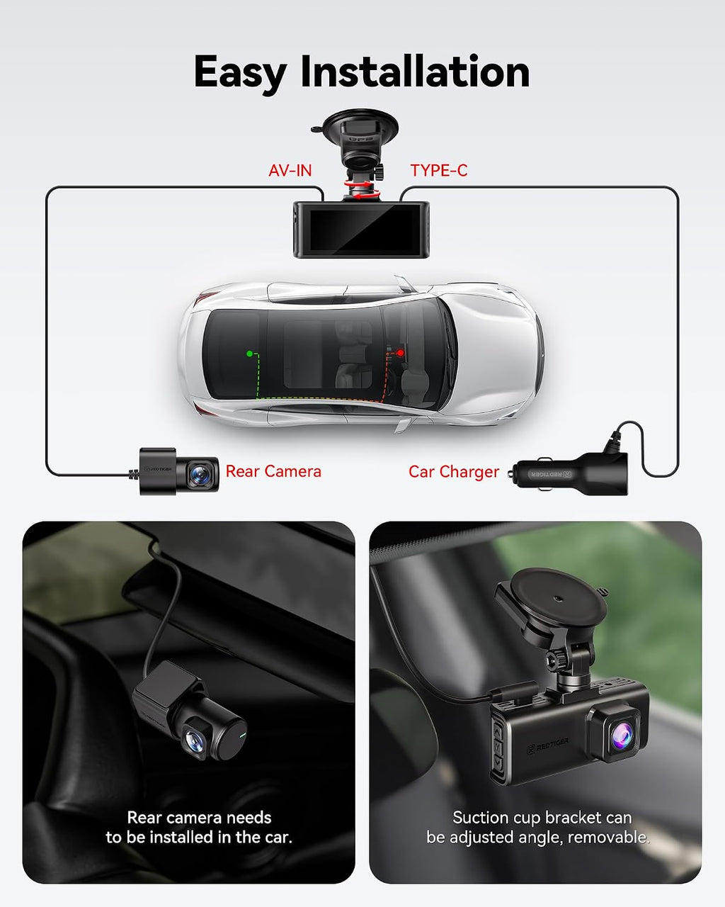 REDTIGER 4K STARVIS 2 Dashcam Front Rear, 5GHz WiFi 20MB/s, Free 128GB Card