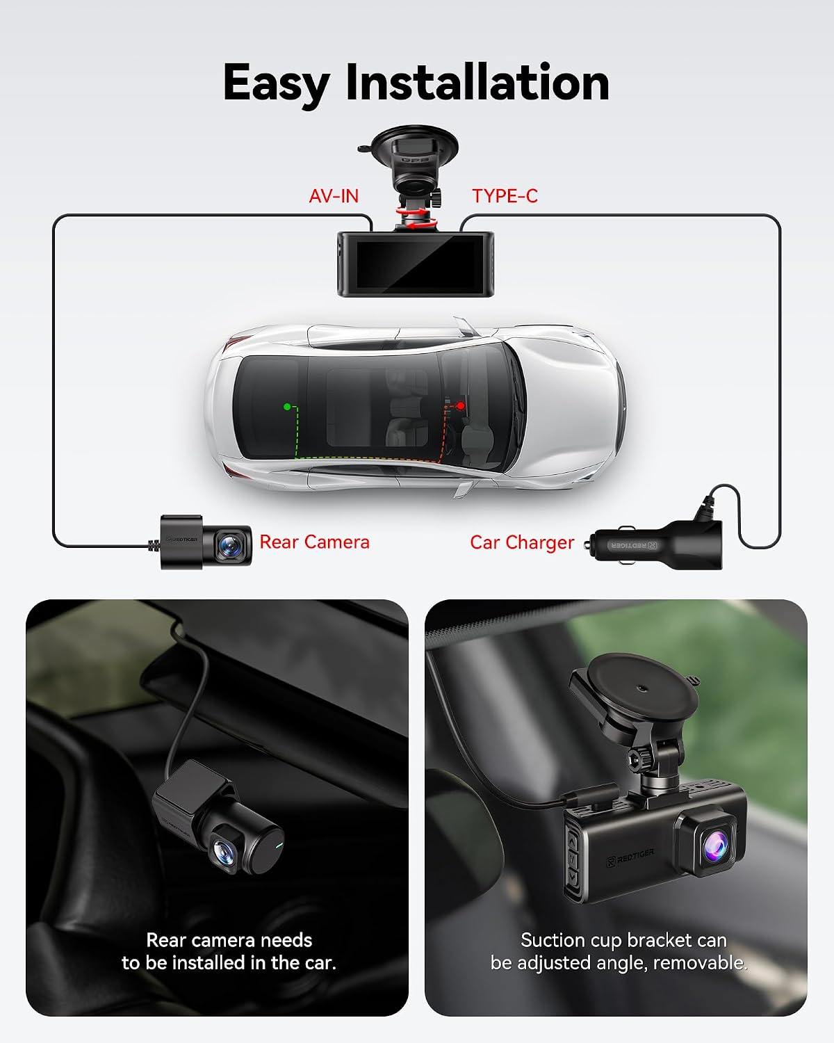 REDTIGER 4K STARVIS 2 Dashcam Front Rear, 5GHz WiFi 20MB/s, Free 128GB Card