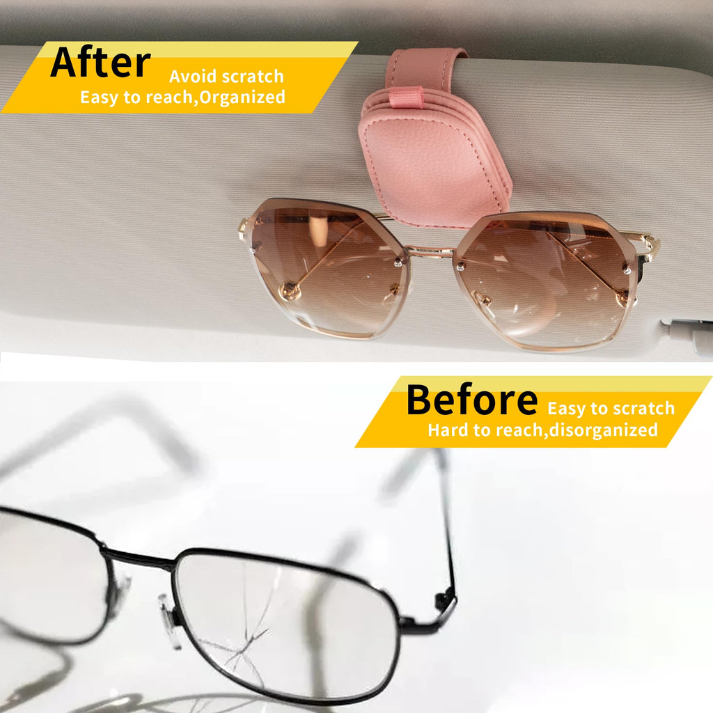 Yuoyar Magnetic Leather Sunglasses Holder for Car, 2 Packs (Black)