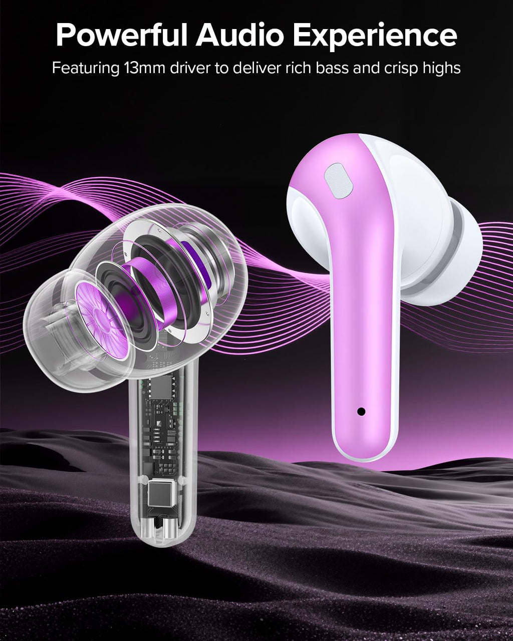 TAGRY Bluetooth Headphones True Wireless Earbuds 60H Playback LED Power Display Earphones with Wireless Charging Case IPX5 Waterproof in-Ear Ear buds with Mic for TV Smart Phone Laptop Computer Sports