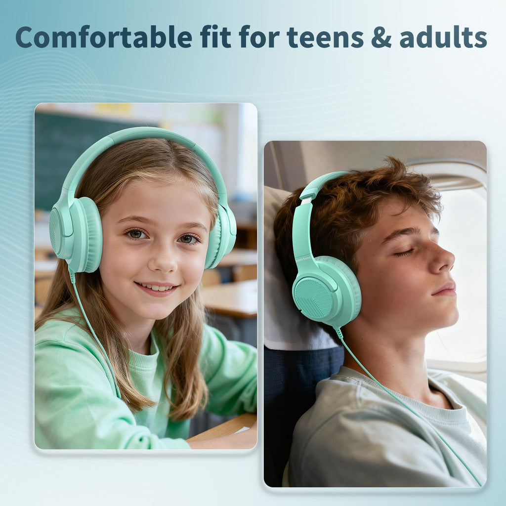 Headphones Wired with Microphone for School, 3.5mm Corded Headphones, Black