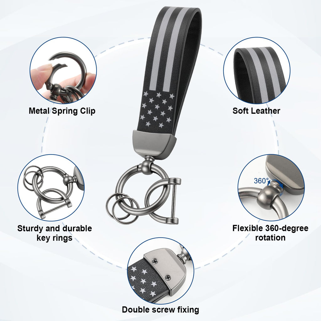 JUSTTOP Leather Wristlet Keychain, Carbon Fiber Car Key Chain with Anti-Lost D-Ring and 2 Key Rings, Compatible with Most Car Keys, Car Accessories, A Great Gift for Men and Women (Black)
