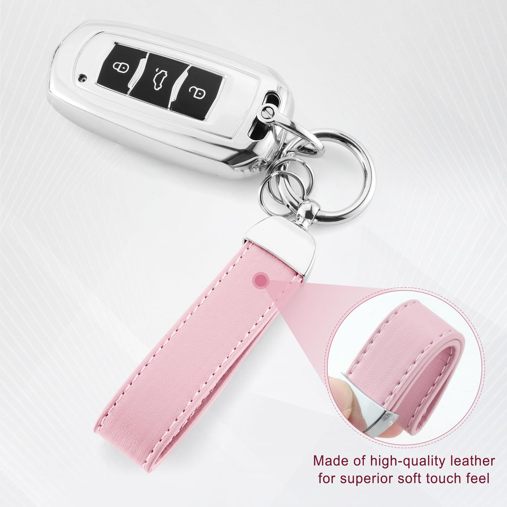 JUSTTOP Leather Wristlet Keychain, Carbon Fiber Car Key Chain with Anti-Lost D-Ring and 2 Key Rings, Compatible with Most Car Keys, Car Accessories, A Great Gift for Men and Women (Black)