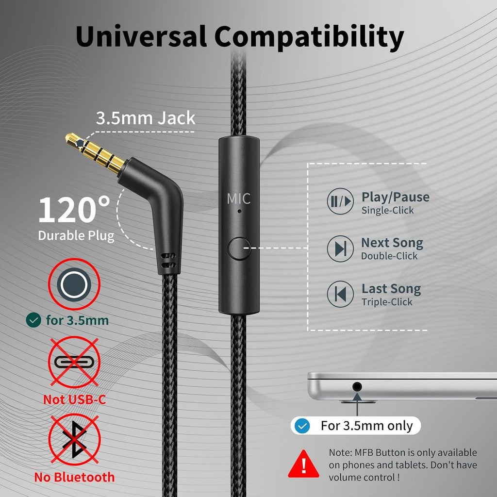 Headphones Wired with Microphone for School, 3.5mm Corded Headphones, Black