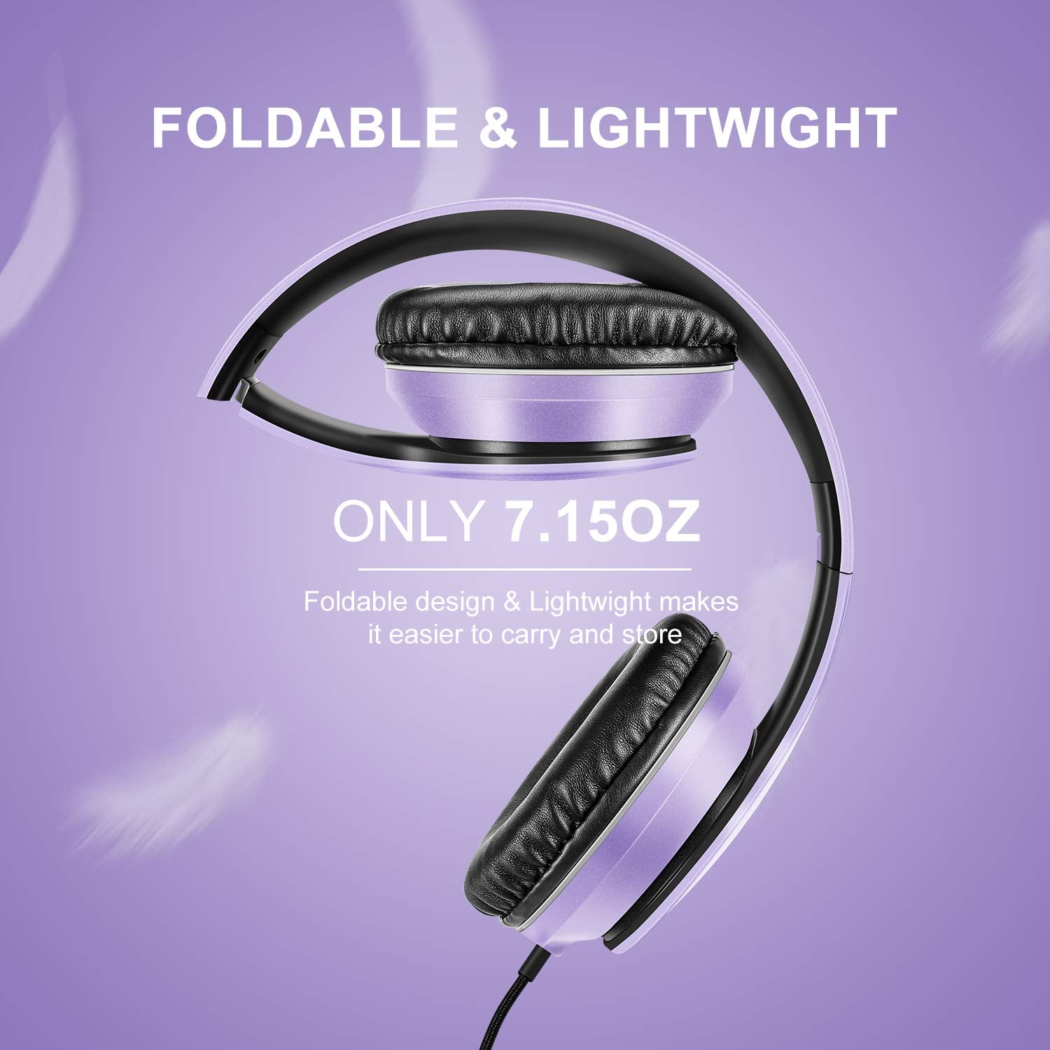 LORELEI X6 Over-Ear Wired Stereo Bass Headphones with Microphone, Lightweight, Foldable & Portable with 1.45M No-Tangle for Smartphone, Tablet, MP3/4, Space Black