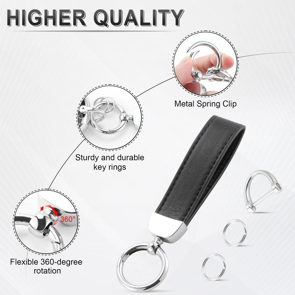 JUSTTOP Leather Wristlet Keychain, Carbon Fiber Car Key Chain with Anti-Lost D-Ring and 2 Key Rings, Compatible with Most Car Keys, Car Accessories, A Great Gift for Men and Women (Black)