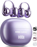 King Lucky Clip-On Earbuds Gen 3, Open-Ear Wireless Bluetooth 6.0 Headphones with Mic, Secure Fit for Small Ears & Glasses Wearers, 50H Playtime, LED Digital Display, ENC, IPX5 Waterproof (Purple)