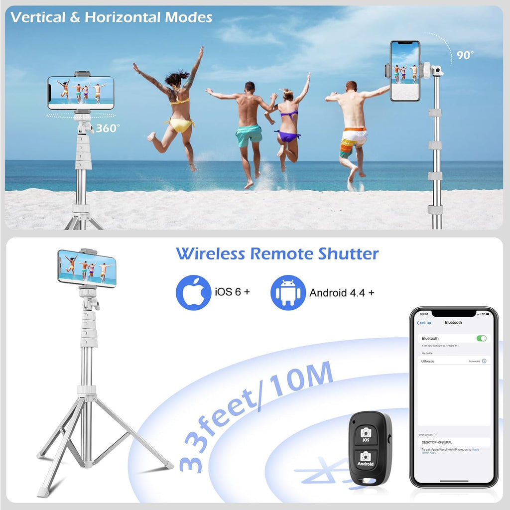SENSYNE 72" Phone Tripod & Selfie Stick, Extendable Cell Phone Tripod Stand with Wireless Remote and Phone Holder, Compatible with iPhone Android Phone, Camera, Pink