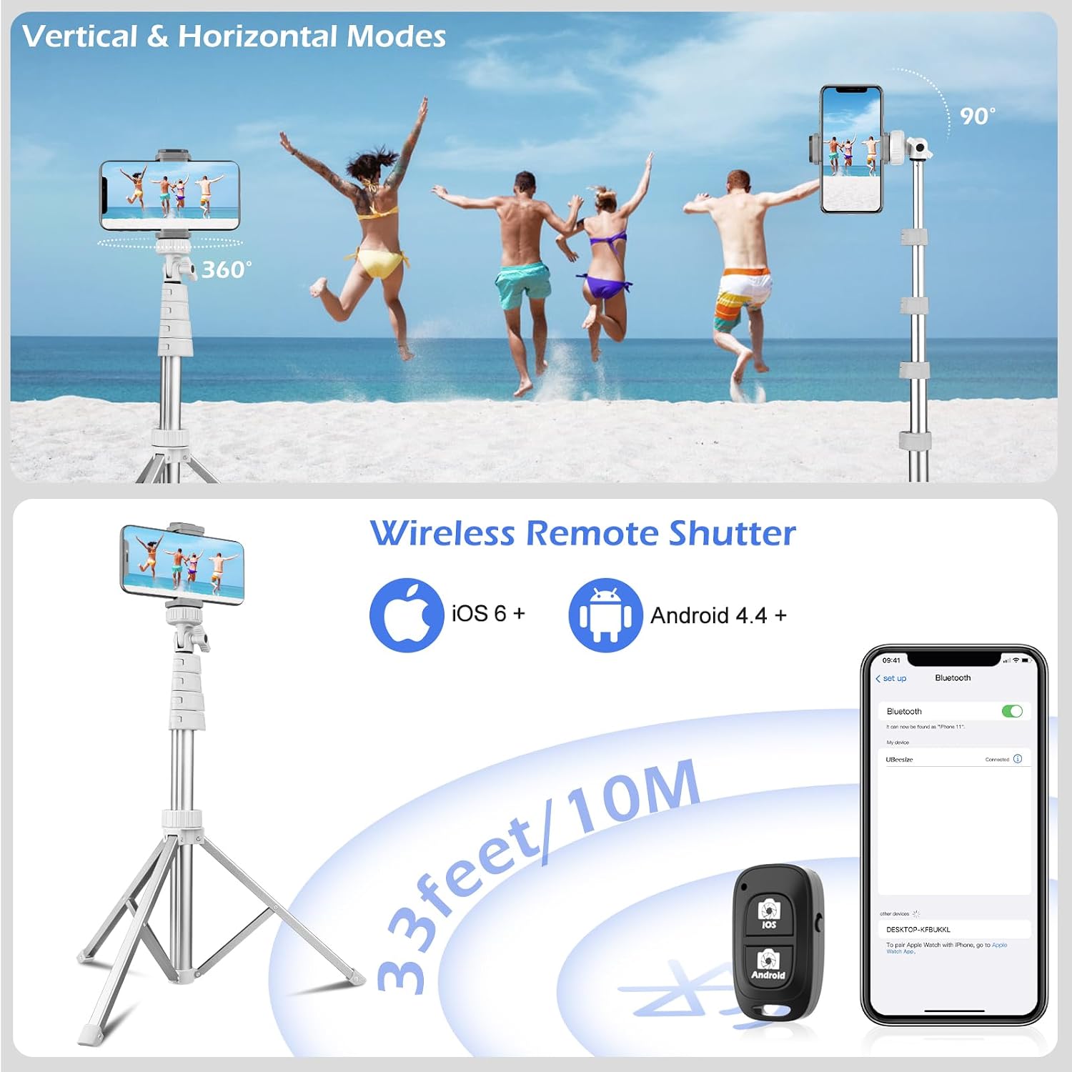 SENSYNE 72" Phone Tripod & Selfie Stick, Extendable Cell Phone Tripod Stand with Wireless Remote and Phone Holder, Compatible with iPhone Android Phone, Camera, Pink
