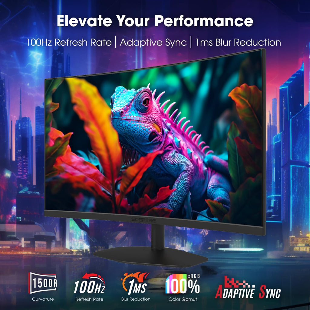 New! Sceptre Curved 24-inch Gaming Monitor 1ms 100Hz 1500R DisplayPort HDMI X2 Eye Care 100% sRGB Build-in Speakers, Machine Black 2026 (C248W-FW100T Series)