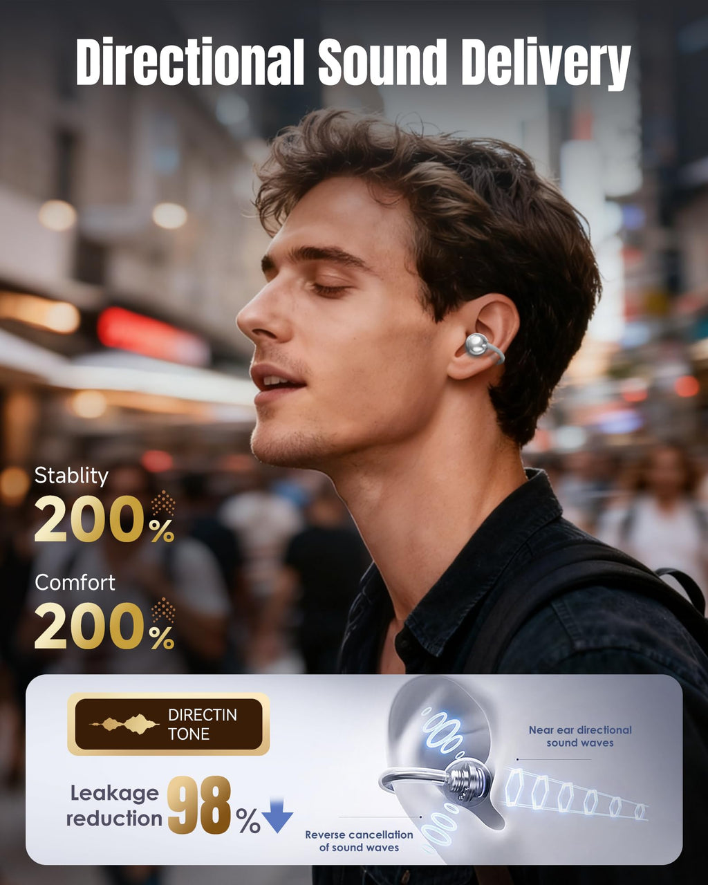 King Lucky Clip-On Earbuds Gen 3, Open-Ear Wireless Bluetooth 6.0 Headphones with Mic, Secure Fit for Small Ears & Glasses Wearers, 50H Playtime, LED Digital Display, ENC, IPX5 Waterproof (Purple)