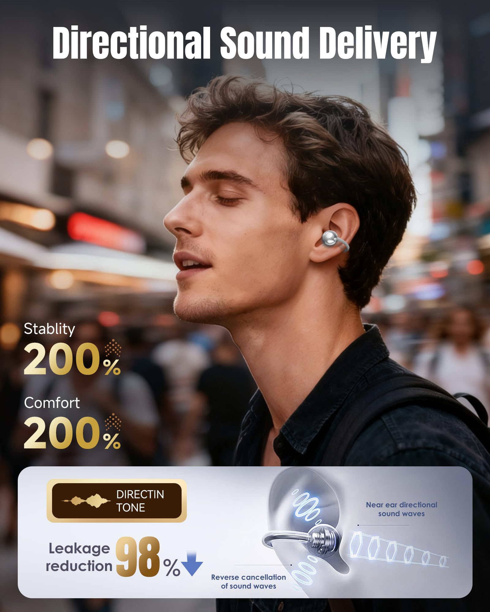 King Lucky Clip-On Earbuds Gen 3, Open-Ear Wireless Bluetooth 6.0 Headphones with Mic, Secure Fit for Small Ears & Glasses Wearers, 50H Playtime, LED Digital Display, ENC, IPX5 Waterproof (Purple)