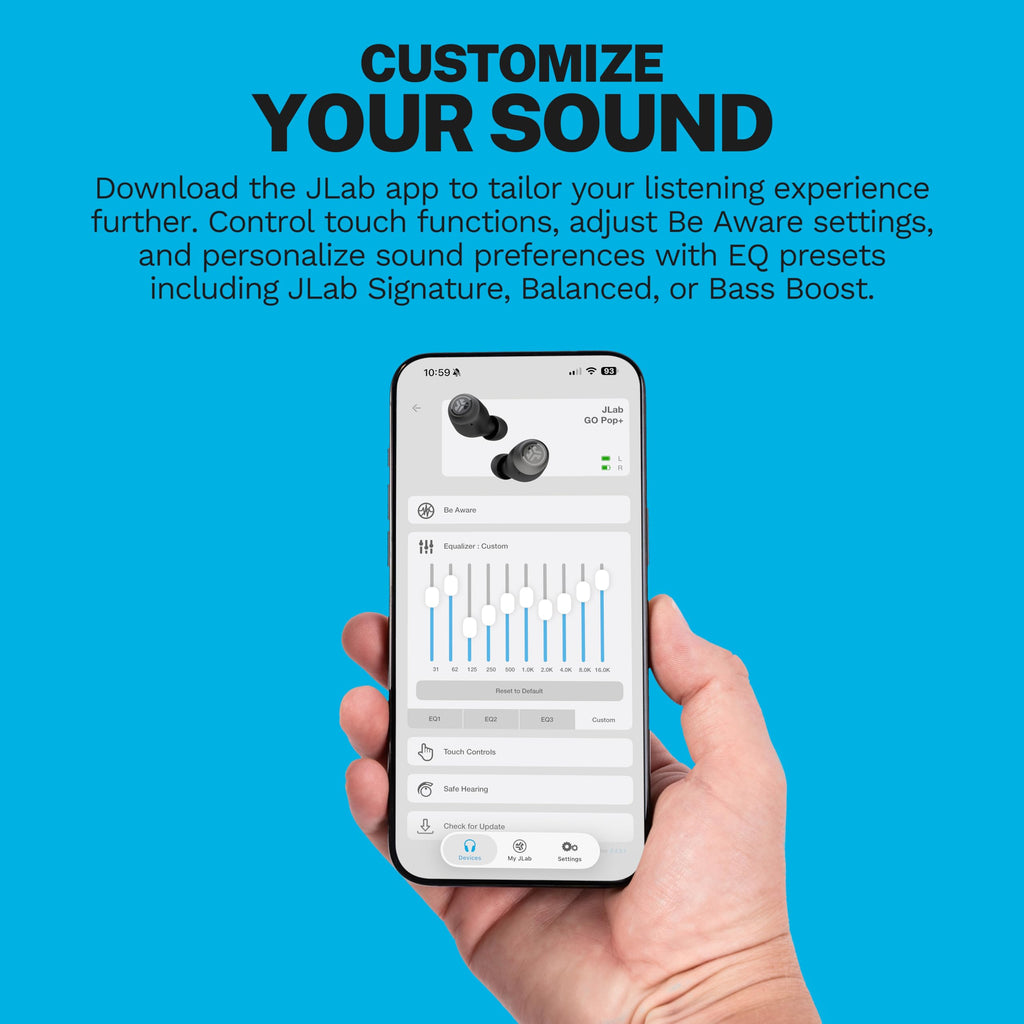 JLab Go Air Pop+ True Wireless Earbuds, in Ear Headphones, Bluetooth Earphones, 35H Playtime Ear Buds, Bluetooth Earbuds with Microphone, USB-C Charging Case, Dual Connect, EQ3 Sound, Black