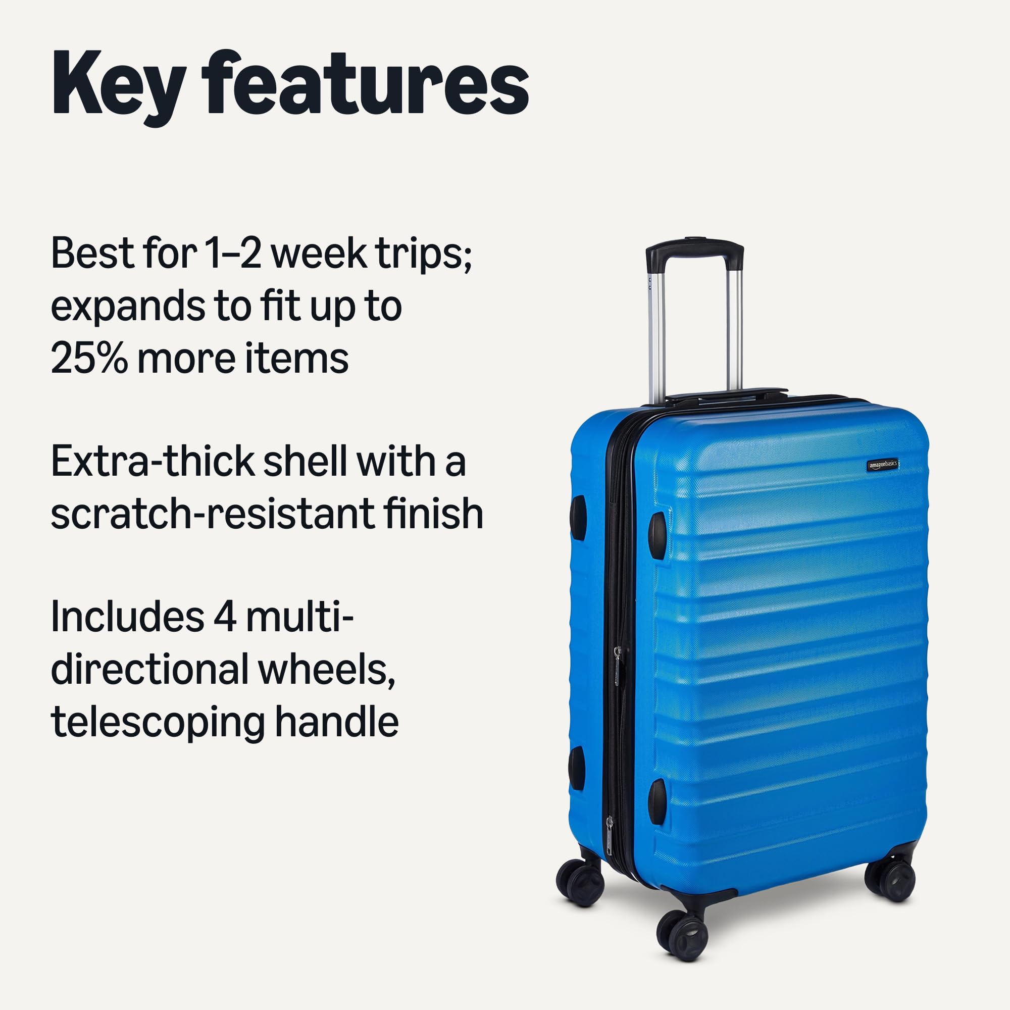 Amazon Basics 30" Hardside Large Checked Luggage, Hardshell Suitcase With Four Multi-directional Wheels, Expandable For Up to 15% More Space, Scratch-Resistant Shell, Black