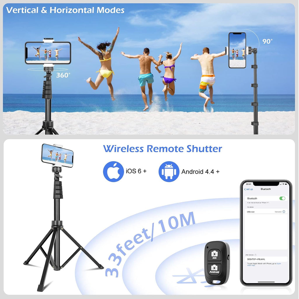 SENSYNE 72" Phone Tripod & Selfie Stick, Extendable Cell Phone Tripod Stand with Wireless Remote and Phone Holder, Compatible with iPhone Android Phone, Camera, Pink