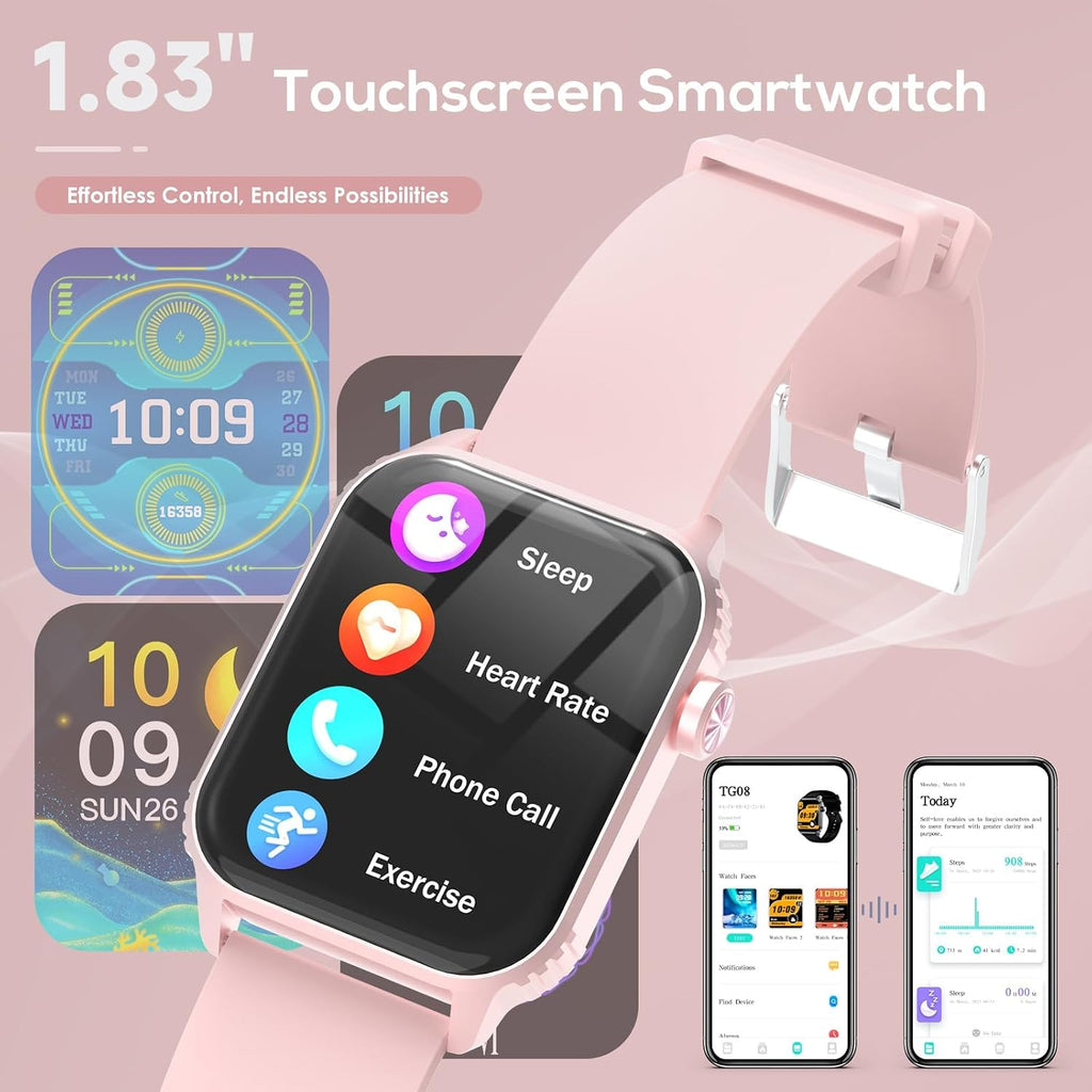 Smart Watch for Women, 120 Sports Modes Smartwatch with 1.83" HD, Alexa Built-in, Heart Rate/Sleep Monitor, IP67 Waterproof, Bluetooth Call & Music Control Fitness Watch for iPhone/Android (Pink)