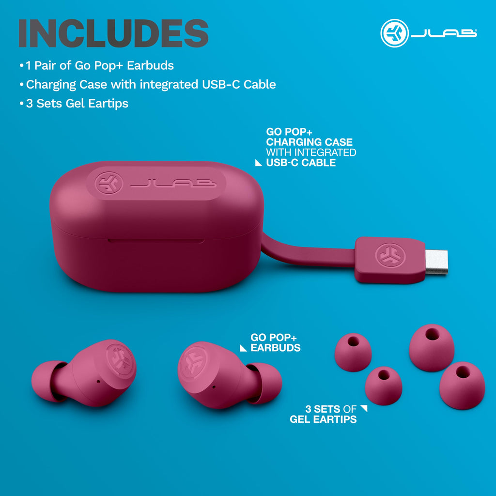 JLab Go Air Pop+ True Wireless Earbuds, in Ear Headphones, Bluetooth Earphones, 35H Playtime Ear Buds, Bluetooth Earbuds with Microphone, USB-C Charging Case, Dual Connect, EQ3 Sound, Black