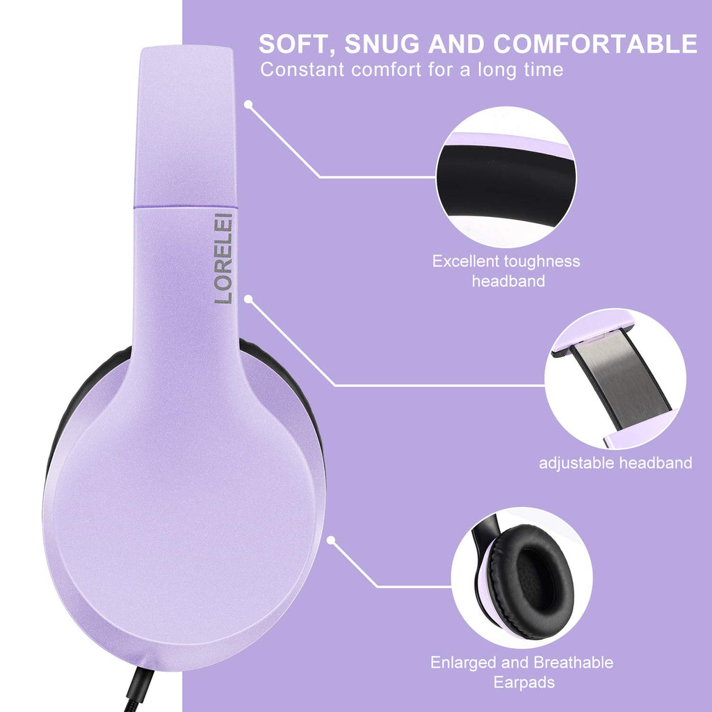 LORELEI X6 Over-Ear Wired Stereo Bass Headphones with Microphone, Lightweight, Foldable & Portable with 1.45M No-Tangle for Smartphone, Tablet, MP3/4, Space Black