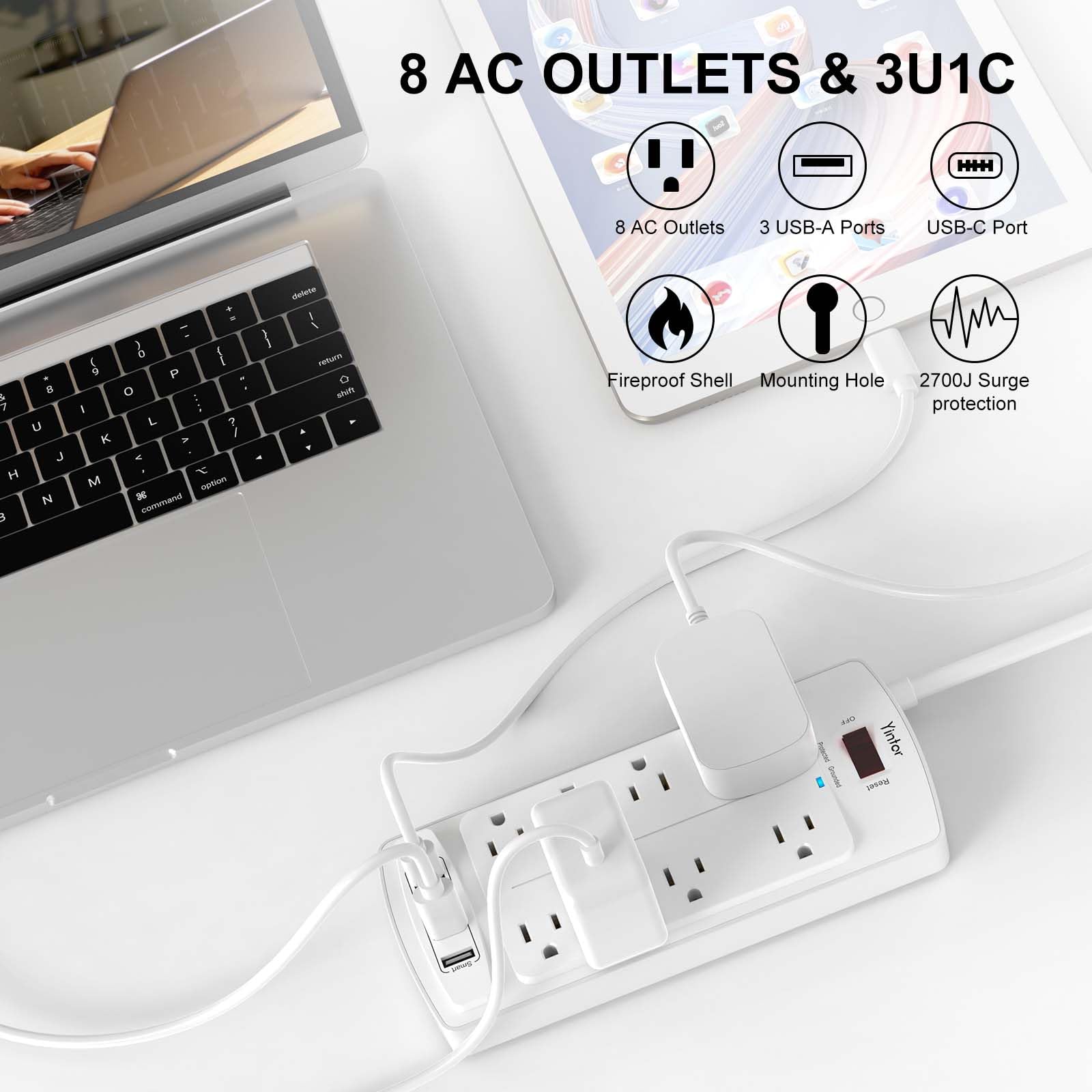 Yintar 6Ft Surge Protector Power Strip with 6 Outlets & 3 USB Ports, Black