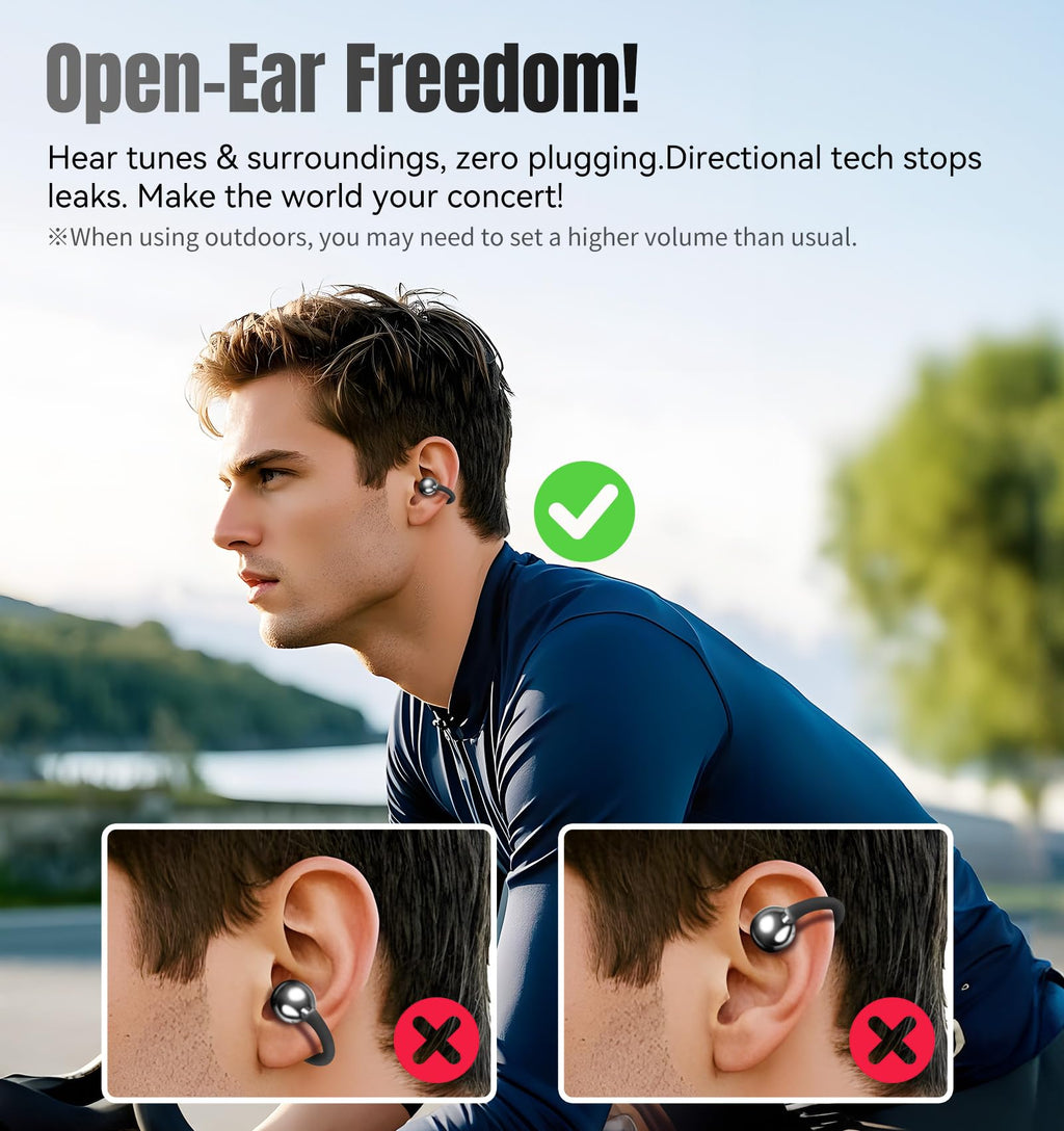 King Lucky Clip-On Earbuds Gen 3, Open-Ear Wireless Bluetooth 6.0 Headphones with Mic, Secure Fit for Small Ears & Glasses Wearers, 50H Playtime, LED Digital Display, ENC, IPX5 Waterproof (Purple)
