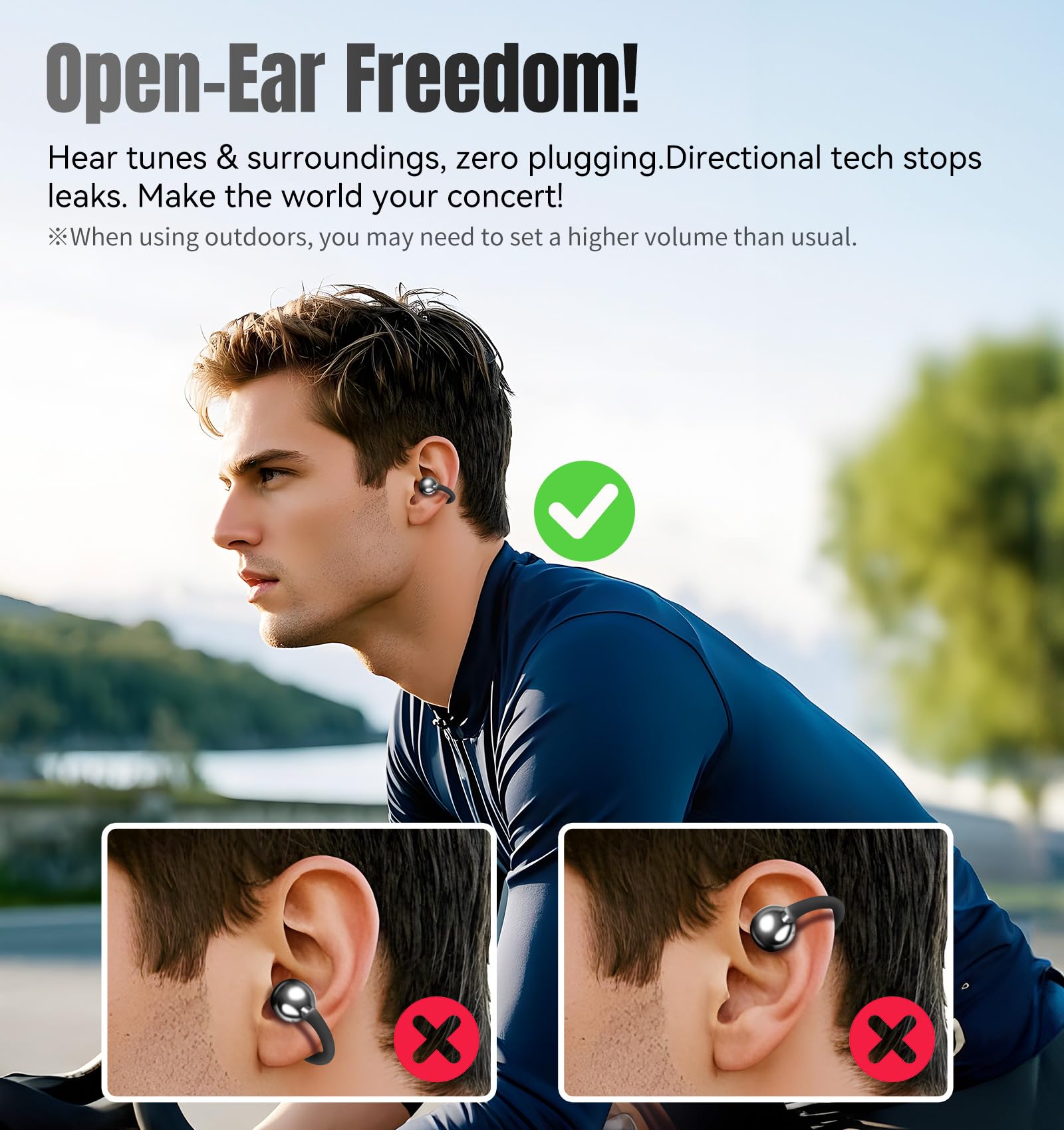 King Lucky Clip-On Earbuds Gen 3, Open-Ear Wireless Bluetooth 6.0 Headphones with Mic, Secure Fit for Small Ears & Glasses Wearers, 50H Playtime, LED Digital Display, ENC, IPX5 Waterproof (Purple)