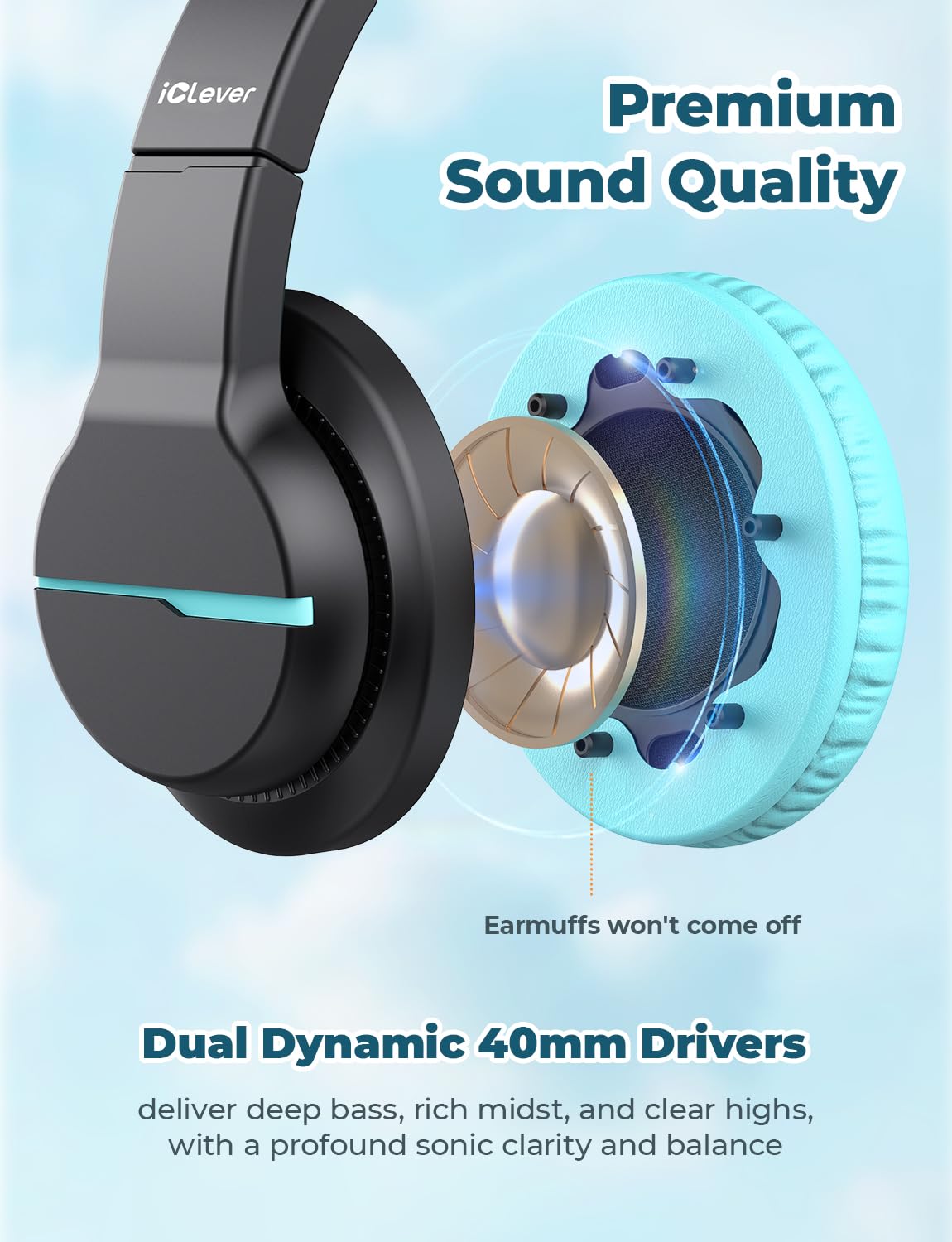 iClever HS19 Kids Headphones for School, Over-Ear for Toddler Boys Girls