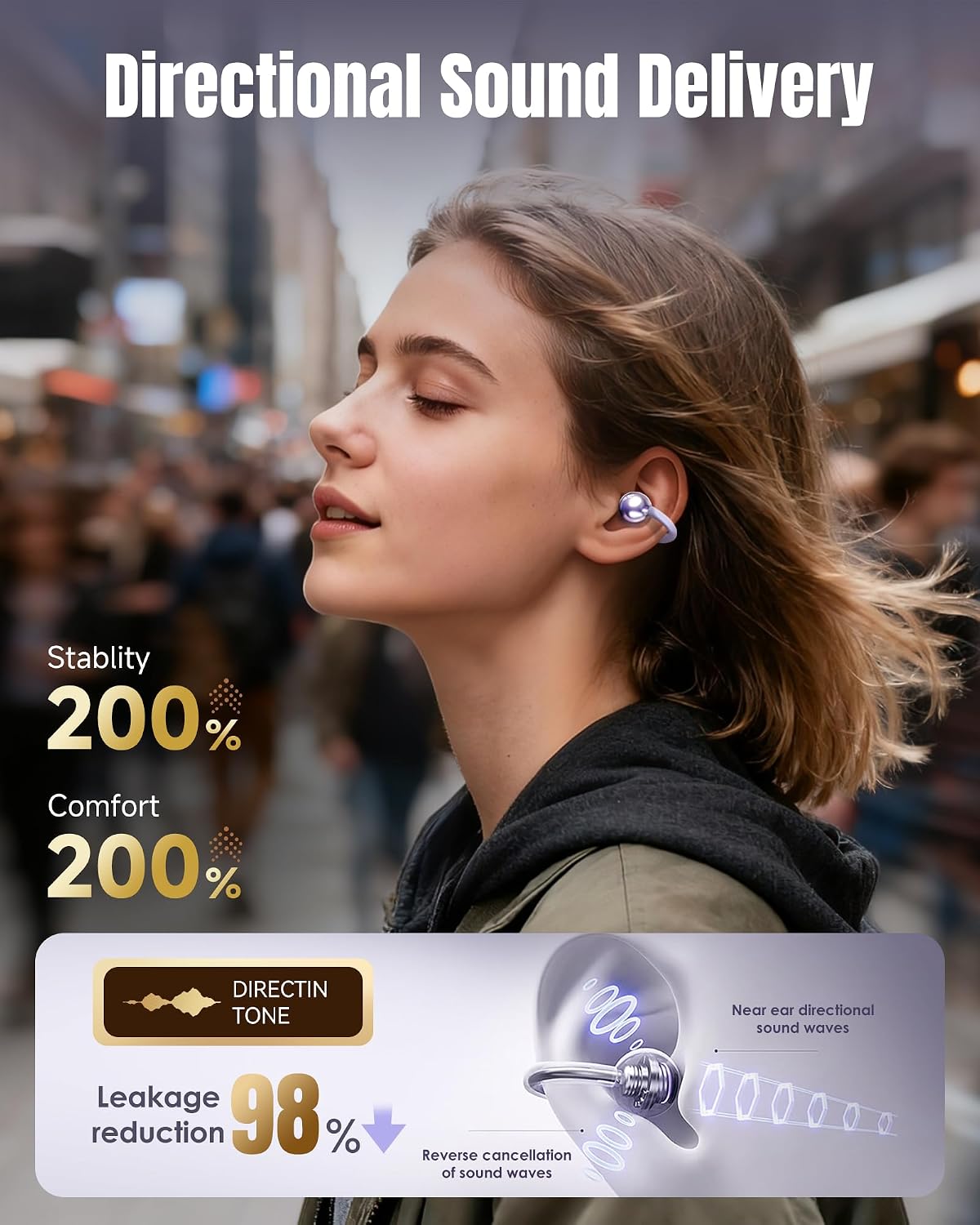 King Lucky Clip-On Earbuds Gen 3, Open-Ear Wireless Bluetooth 6.0 Headphones with Mic, Secure Fit for Small Ears & Glasses Wearers, 50H Playtime, LED Digital Display, ENC, IPX5 Waterproof (Purple)
