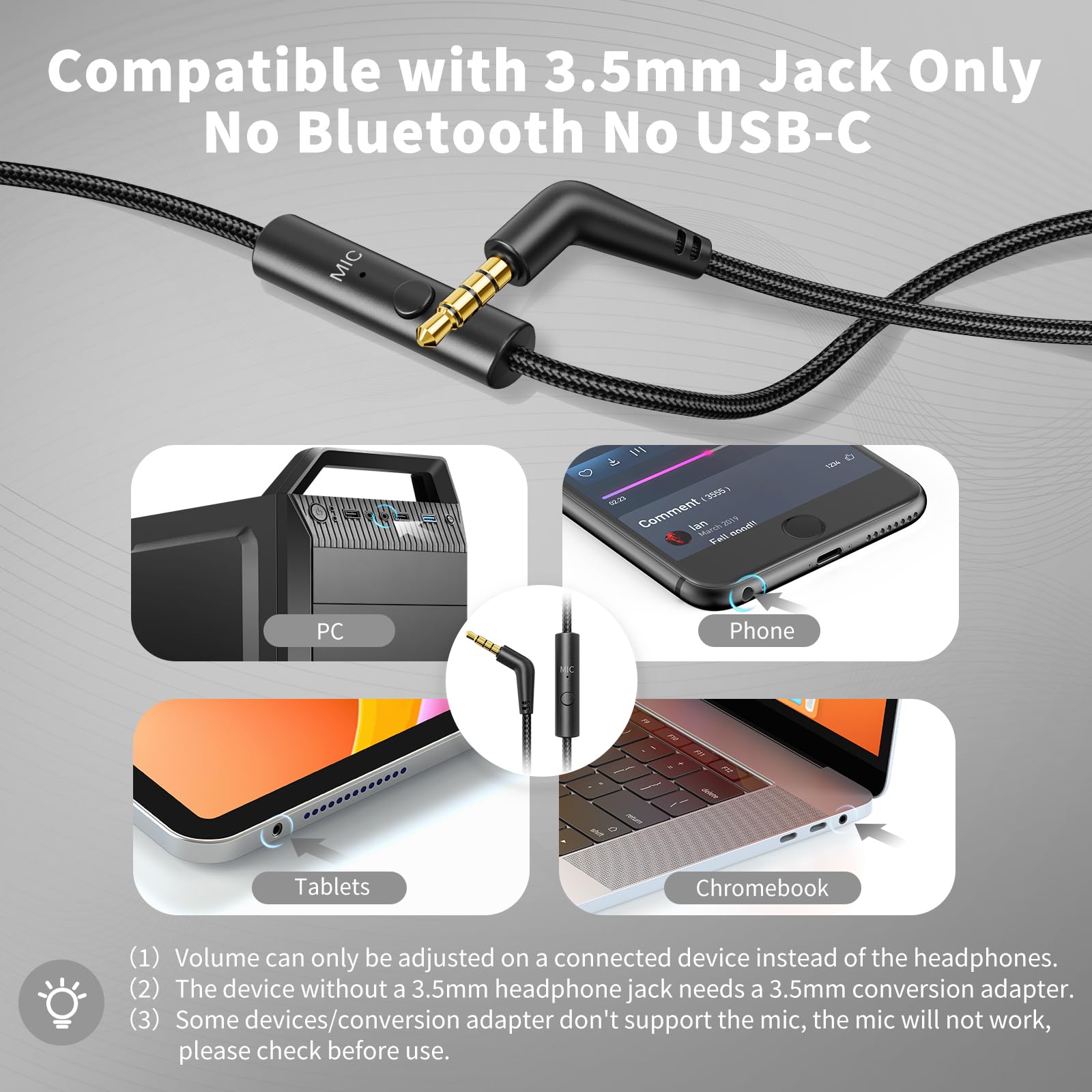 Headphones Wired with Microphone for School, 3.5mm Corded Headphones, Black