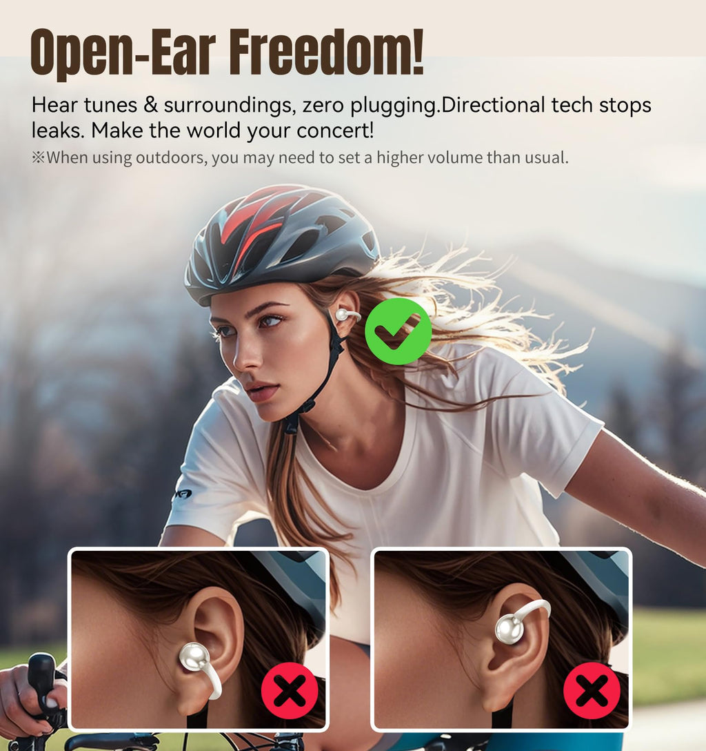 King Lucky Clip-On Earbuds Gen 3, Open-Ear Wireless Bluetooth 6.0 Headphones with Mic, Secure Fit for Small Ears & Glasses Wearers, 50H Playtime, LED Digital Display, ENC, IPX5 Waterproof (Purple)